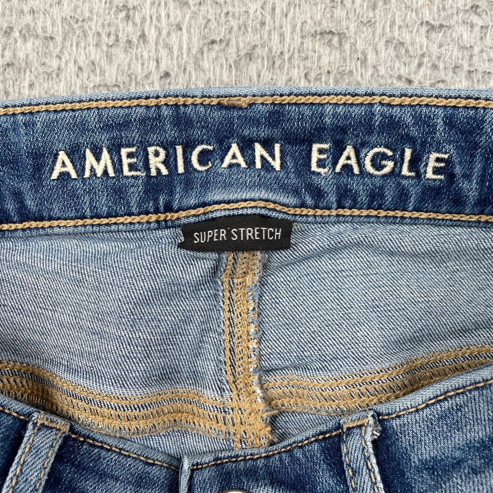 American Eagle Jeans Womens 2 Blue Super Hi-Rise Flare Super Stretch Distressed - Picture 3 of 10
